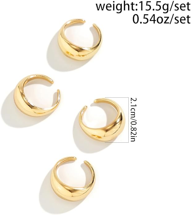 MIFYNN Chunky Gold Rings for Women Gold Silver Adjustable Thick Ring Fashion Statement Ring Open Dome Ring Chunky Silver Rings Geometric Curved Minimalist Simple Rings