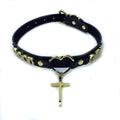 Succuba Handmade Heart Ring Rhinestone Letter Pu Leather Choker Collar Necklace for Women and Men