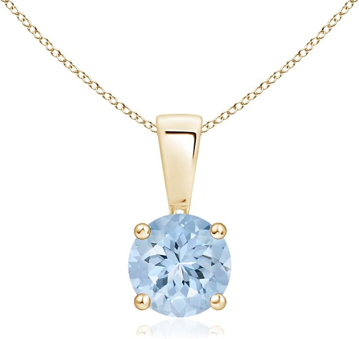 Angara Natural Aquamarine Solitaire Pendant for Women | Round Aquamarine Solitaire Pendant Necklace in 14K Solid Gold/Silver/Platinum With 18" Chain | March Birthday, Gemstone Jewelry Gift
