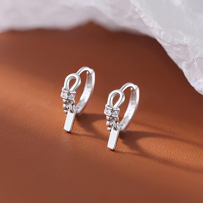 Reffeer Solid 925 Sterling Silver Minimalist Hoop Earrings for Women Teen Girls CZ Hoop Earrings Cartilage Helix Hoop Earrings Huggie