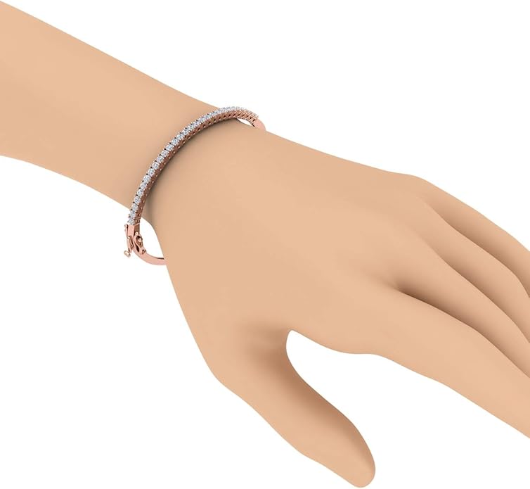 1.5 Carat Round Cut Prong Set Natural Diamond Womens Bangle Bracelet in 14K Gold (SI1-SI2 Clarity)