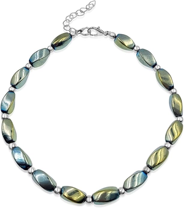 BESHEEK Rainbow Anklet Bracelet Hue Twisted Hematite and Round Artisan Beaded Anklet with Extension Handmade Hypoallergenic Beach Gala Wedding Style Jewelry