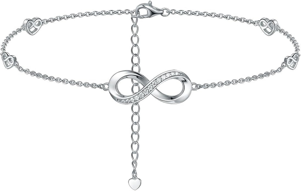 Moissanite Infinity Anklet for Women, Real Authentic 925 Sterling Silver Hypoallergenic, Beautiful Summer Jewelry, Dainty Ankle Bracelet, 8.6-10.6inch (21-26cm) Adjustable