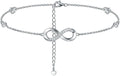 Moissanite Infinity Anklet for Women, Real Authentic 925 Sterling Silver Hypoallergenic, Beautiful Summer Jewelry, Dainty Ankle Bracelet, 8.6-10.6inch (21-26cm) Adjustable