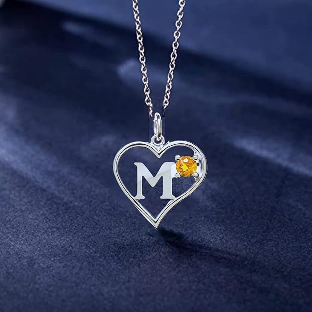 Silver Sterling Necklace Initial Letter A-Z Birthstone for Women – Personalized Custom Jewelry Pendant with Heart Design Customized Dainty Charm for Wife Girlfriend Mom – 18" Box Chain