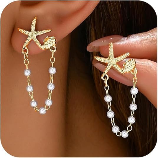 Starfish Earrings for Women Gold Sea Shell Earrings Summer Beach Vacation Outfits for Women