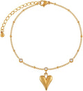 Dainty Ankle Bracelets for Women Waterproof, 14K Gold/Silver Plated Anklets for Women Non Tarnish Layered Shiny CZ Heart Charm Satellite Rope Herringbone Anklet Trendy Summer Beach Jewelry Gift