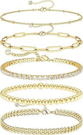 DEARMAY Dainty Silver Plated Bracelets for Women Trendy, Silver Jewelry Set for Women Bracelets for Women Paperclip Box Herringbone Figaro Rope Chain Bracelet Fashion Pack Gifts for Women
