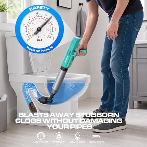 Electric Toilet Plunger, Heavy-Duty Clog Remover, Mint Green - Image 2