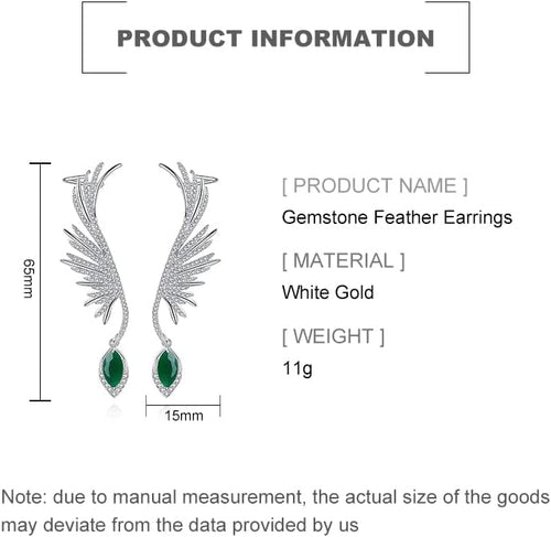14K Gold Gemstone Feather Clip On Earrings for Women,Dainty Waterdrop Emerald Moissanite Angel Wing Ear Cuff,Fashion Christmas Jewelry Gift for Her
