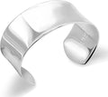 Dankadi Women 925 Sterling Silver Curved Bangle 30MM Wide Grooved Cuff Bangle Shiny Punk Open Bracelet Adjustable Plated 24k Gold/Rose Gold Jewelry Gift