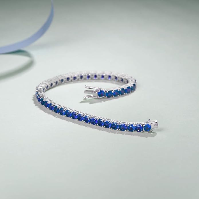 FANCIME Birthstone Bracelet Sterling Silver Gemstone Tennis Bracelets Fine Jewelry Wedding Bridal Prom Birthday Gift for Women Her, Length 7.2 Inch Width 4mm