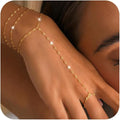 CHESKY 14K Gold Plated Hand Chain Bracelets for Women Set - Dainty Finger Ring Bracelet Stack Adjustable Hand Chains Durable Beaded Bracelets Trendy Simple Body Jewelry Gift for Women