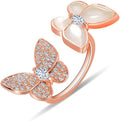 Double Butterfly Rings for Women AAA Cubic Zirconia Finger Ring Ladies Fashion Hand Jewelry Natural Stone Adjustable Ring