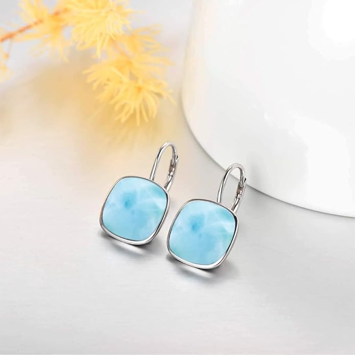 AOBOCO Sterling Silver Leverback Earrings Embellished with Crystals from Austria, Hypoallergenic Cushion Cut Square Crystal Earrings, Fine Anniversary Birthday Jewelry Gifts for Women
