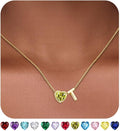 Valentines Day Gifts for Her- Heart Birthstone Initial Necklace for Women Girls,14K Gold Plated Heart Letter A-Z Necklace Birthday Trendy Jewelry Gifts for Women Girls Daughter