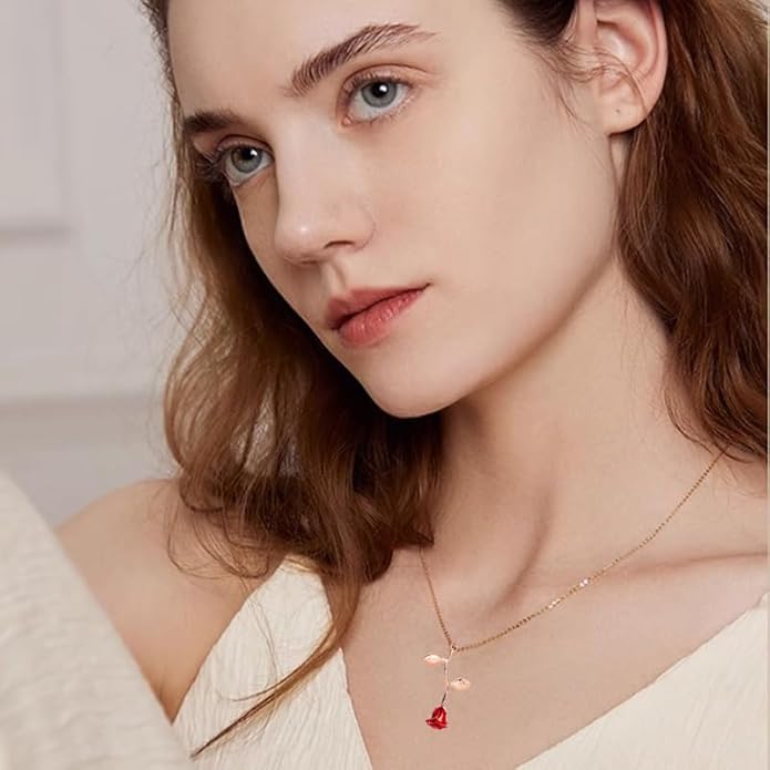 ONLYJUMP Rose Alloy Necklace for Women Heart Pendant Copper Zircon Light Luxury Fashion Jewelry Dainty Romantic Statement Necklace for Daily Wear Ideal Valentine's Day Anniversary Birthday Gift