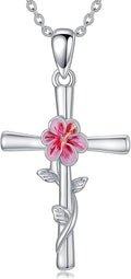 Flower Necklace Sunflower/Violet/Daffodil Necklace Sterling Silver Flower Cross Pendant Jewelry Gifts for Women