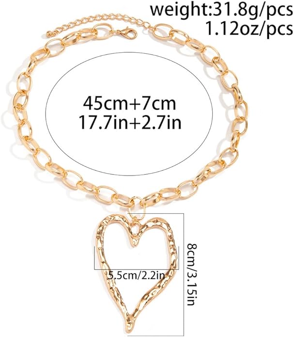 Y2k Large Heart Necklaces for Women Chunky Big Heart Pendant Necklace Exaggerated Layered Love Pearl Choker Necklace Set Dainty Statement Jewelry Gift