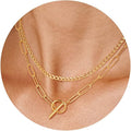 CHESKY Layered Necklaces for Women, 14K Gold Plated Chain Necklace Women Trendy Cuban Link Paperclip Chain Toggle Clasp Necklace Fashion Chunky Jewelry for Women