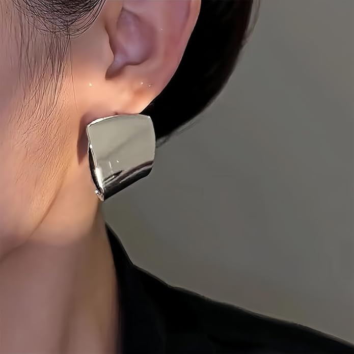Gold Abstract Statement Earrings for Women Chunky Square High Polished Geometric Dangle Earring Trendy Large Costume Outfit Jewelry Exaggerated Accessories