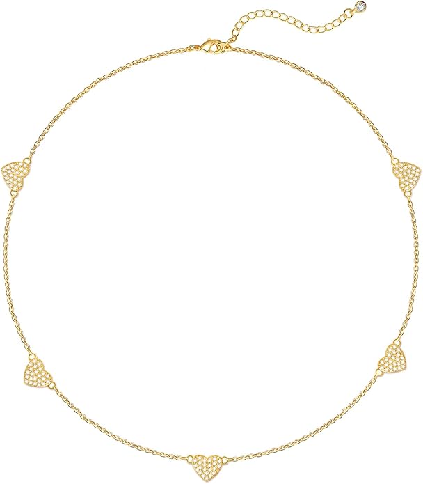 Zeffy Dainty Gold Heart Necklace for Women Trendy 14K Gold/Silver Plate Cute Heart Pendant Choker Necklaces Gold Love Heart Chain Necklace for Women Dainty Gold Jewelry Gifts for Women