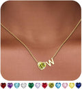 Valentines Day Gifts for Her- Heart Birthstone Initial Necklace for Women Girls,14K Gold Plated Heart Letter A-Z Necklace Birthday Trendy Jewelry Gifts for Women Girls Daughter