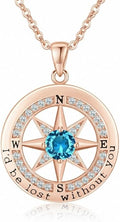 Compass Necklace for Women Wife Girlfriend Mom Daughter Gifts S925 Sterling Silver Jewelry For Anniversary Rose Gold Gifts For Birthday Christmas Mothers Valentines Day 12 Birthstones
