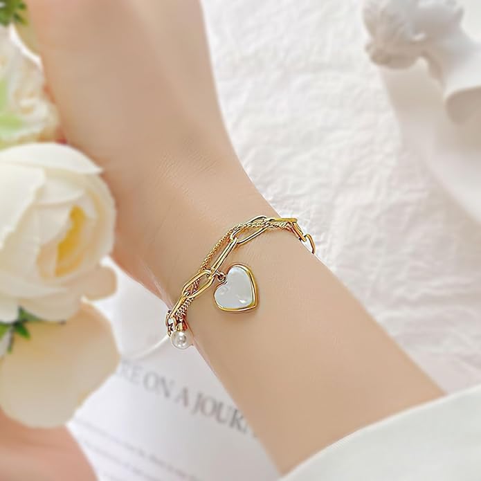 Emibele Heart Charm Bracelet for Women, Bible Verse Bracelet Stainless Steel 18K Gold Plated Bracelet Love Pendant Link Chain OT Clasp, Birthday Christmas Jewelry Gift for Mother Her