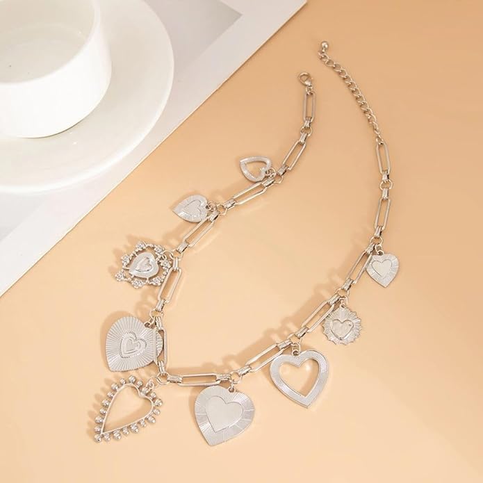 Chunky Gold Heart Necklace for Women,Y2K Big Heart Statement Necklace Long Puffy Hearts Chain Charm Necklaces Trendy Jewerly