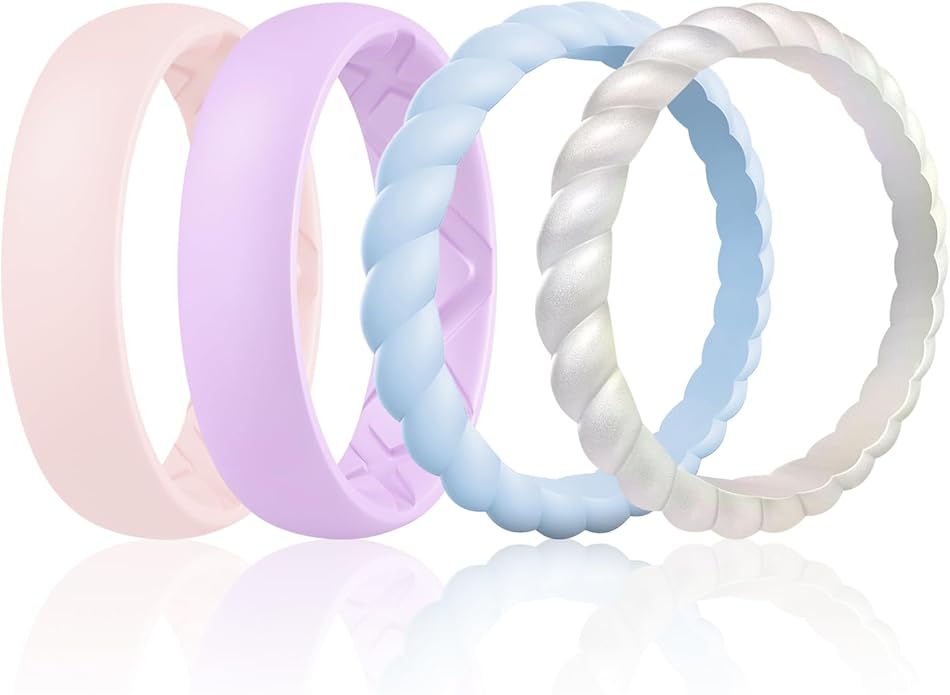 Egnaro Women's Bridal Rings Sets, Inner Arc Ergonomic Breathable Design Silicone Rubber Wedding Bands