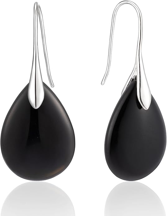 SELOVO Agate Teardrop Stone Grey Drop Earrings Fishhook Dangle Earrings for Women
