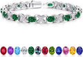 Iefil Valentines Day Gifts for Her, Oval Birthstone Tennis Bracelets for Women Wife Unique X O Design Fine Jewelry Anniversary Birthday Gift 925 Sterling Silver Birthstone Jewelry for Mom Girlfriend