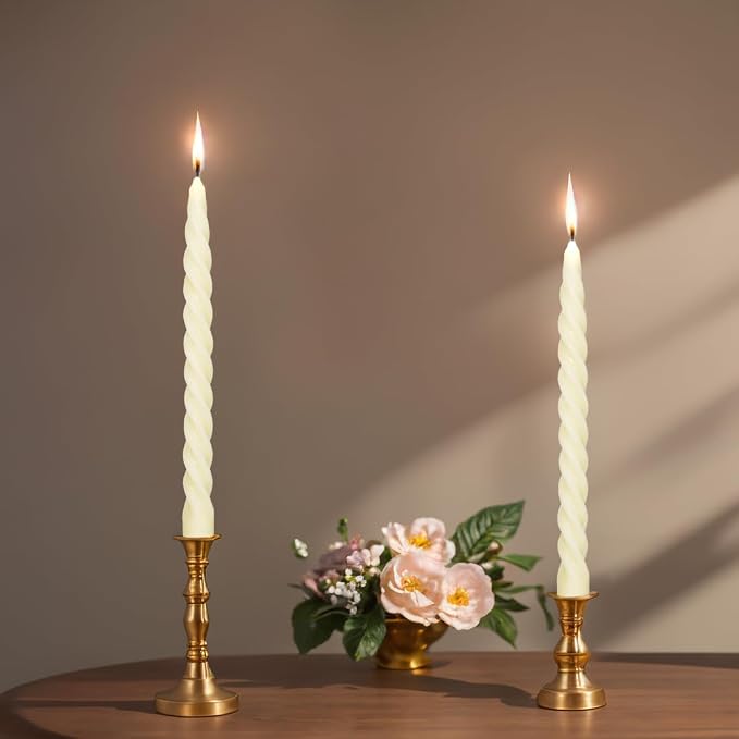 Natural Beeswax Spiral Taper Candles Pack of 6, Organic Dripless Long Candle - Image 4