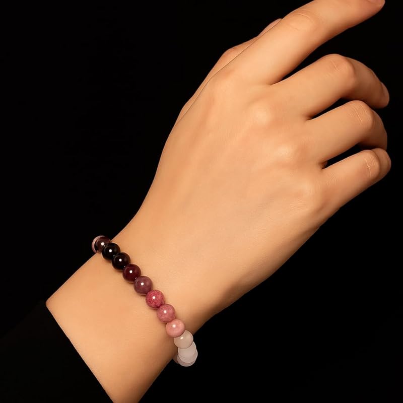Valentines Day Gift Love Energy Crystal Bracelet for Women – Garnet, Quartz, Rose Quartz, Rhodonite & Moonstone | Gifts for Easter Basket, Birthday, Mothers Day Healing Gemstone Bracelet Gift for Her