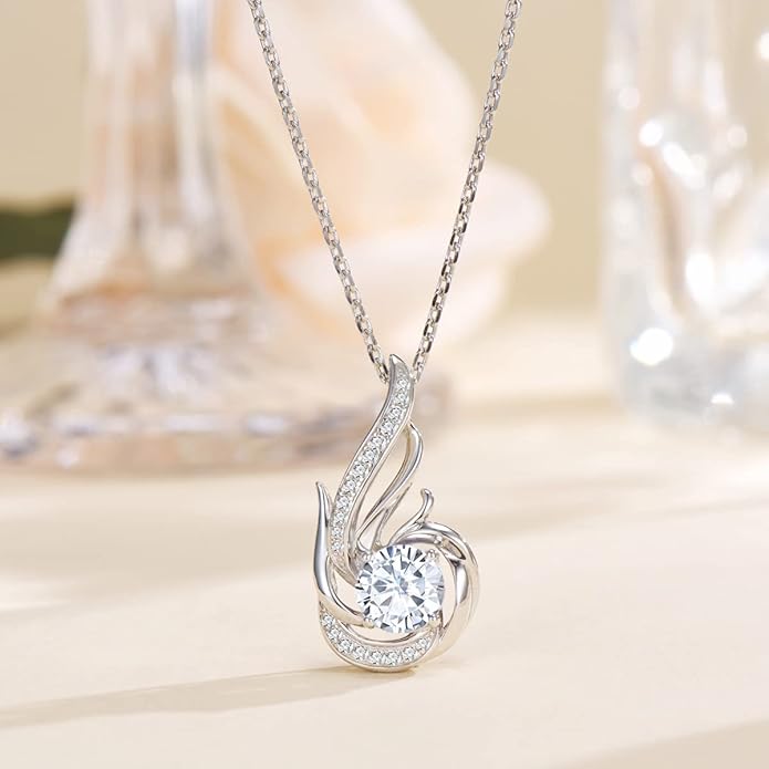 Birthstone Necklace for Women 925 Sterling Silver Phoenix Charm Necklace Birthday Anniversary Christmas Fine Jewelry Gifts for Women Mother Her, Adjustable Chain