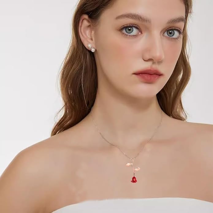 ONLYJUMP Rose Alloy Necklace for Women Heart Pendant Copper Zircon Light Luxury Fashion Jewelry Dainty Romantic Statement Necklace for Daily Wear Ideal Valentine's Day Anniversary Birthday Gift