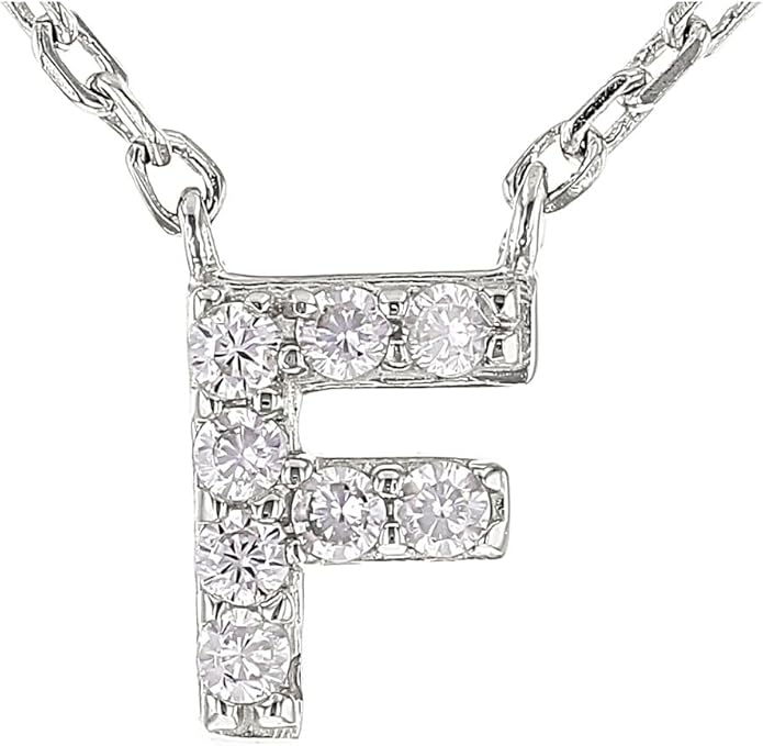 JTV Sterling Silver Initial Necklace for Women, 0.13 CTW White Cubic Zirconia Letter Pendant, Rhodium-Plated, Personalized Monogram Jewelry, Gift Box Included, 18”
