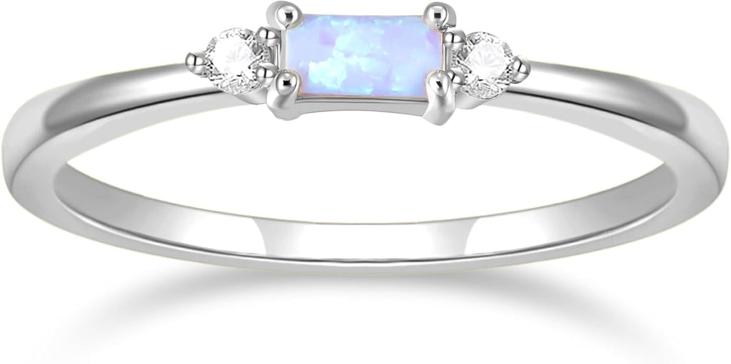 SHINYSO 14K Gold Plated Wedding Bands for Women Baguette Opal Ring Cubic Zirconia CZ Pave Thin Stackable Anniversary Rings for Her Size 4-10