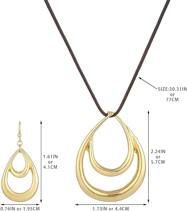Madison Tyler Gold Plated Jewelry Set for Women | Silver Teardrop Pendant Necklace Trendy | Long Necklace with Snake Chain | Fashion Dangle Earring Set