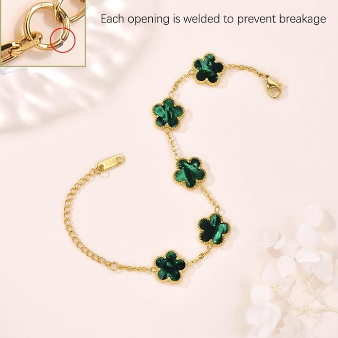 18K Gold-Plated Four Leaf Clover Bracelet for Women,Adjustable lucky Bracelet Set Jewelry Gift-Hypoallergenic Charm for Birthdays, Wellness & Daily Wear