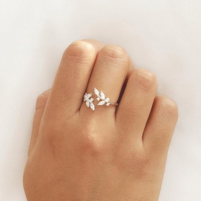Sora Tuki Rings for Women Adjustable Leaf Ring Dainty Stackable Rings for Women Unique Purple Blue Red Green Ring for Women Trendy Jewelry