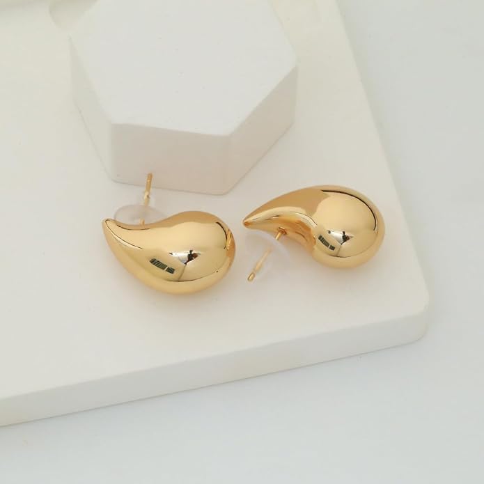 Chunky Gold Earrings-14K Gold Plated Ginkgo Leaf Bow Dangle Geometric Designed Drop Heart Teardrop Statement Chunky Earrings for Women