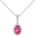 Angara Natural Pink Sapphire Pendant for Women | Vintage Style Oval Pink Sapphire Halo Pendant in 14K Solid Gold/Platinum With 18" Chain | Birthday, Anniversary, Gemstone Jewelry Gift