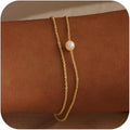 SLOONG Valentines Day Gifts for Her Gold Pearl Bracelets, 18K Real Gold Plated Dainty Stackable Snake Chain CZ Heart Pendant Bracelets, Layered Waterproof Jewelry Gift for Women Adjustable 6"+2"