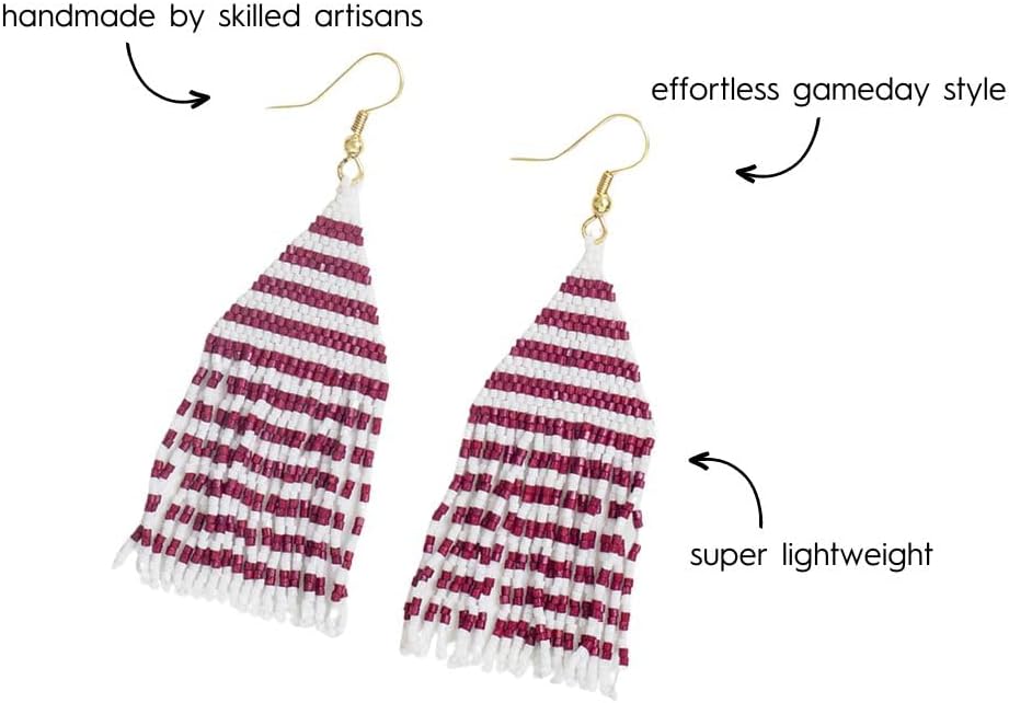 INK+ALLOY Game Day Earrings for Women, Luxe Beaded Fringe Earrings for Football Gameday Outfits, Handmade Jewelry for College Students, Team Gifts, Teachers, Football Moms