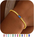 Yoosteel Valentines Gifts for Her Kids Girls - Valentines Day Bracelets Dainty Birthstone Bracelet for Women Elastic 14K-Gold-Plated Bead Bracelets Trendy Friendship Birthday Jewelry Gift for Teenage Girl Women