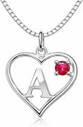 Silver Sterling Necklace Initial Letter A-Z Birthstone for Women – Personalized Custom Jewelry Pendant with Heart Design Customized Dainty Charm for Wife Girlfriend Mom – 18" Box Chain