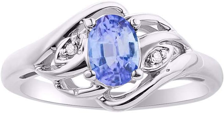 Rylos Ring featuring Classic Style, 6X4MM Birthstone Gemstone, & Diamonds - Elegant Jewelry for Women in Sterling Silver, Sizes 5-10
