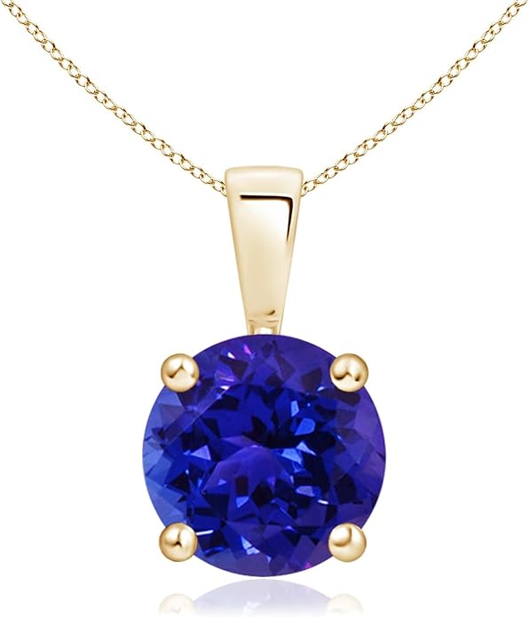 Angara Natural Tanzanite Solitaire Pendant for Women | Round Tanzanite Solitaire Pendant Necklace in 14K Solid Gold/Silver/Platinum With 18" Chain | December Birthday, Gemstone Jewelry Gift